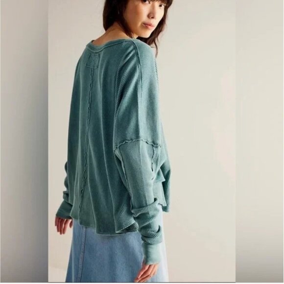 Free People Microphone Drop Thermal Silver Pine Acid Wash Green size Small NWT - Picture 7 of 10